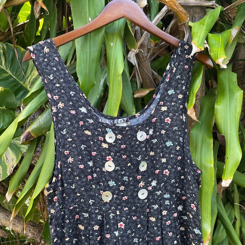 Vintage Midi Dress - Black Floral